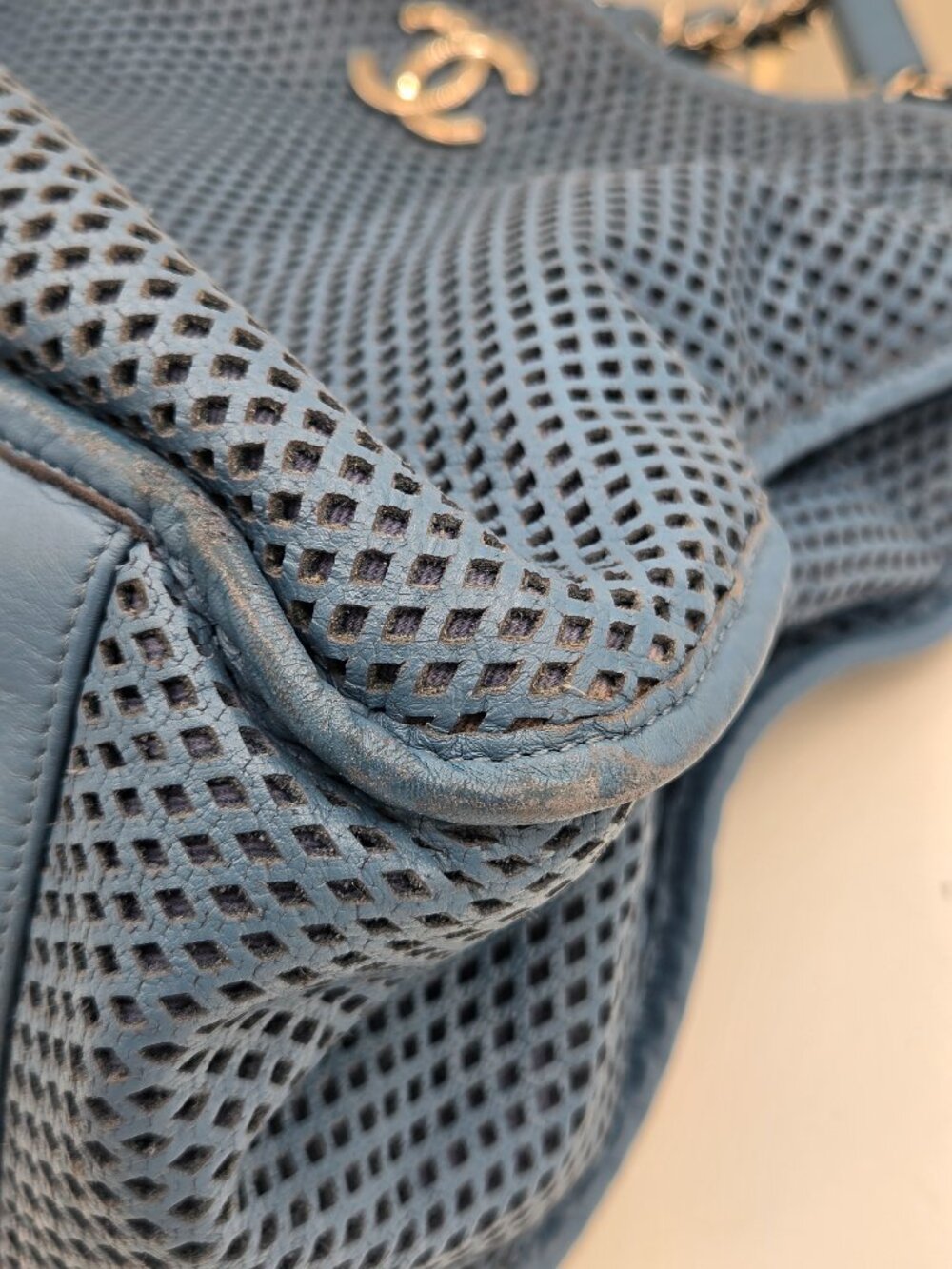 Chanel Up In The Air Perforated Leather Tote โ Blue | Silver Hardware - Picture 8 of 16